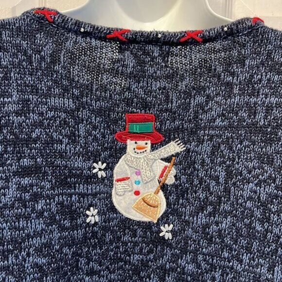 Designers Studio Blue Ramie organic linen and Cotton Snowman Sweater Size XL - Picture 12 of 16
